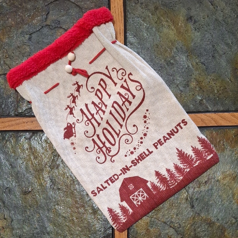 Festive Red & Cream Burlap Holiday Peanut Bag